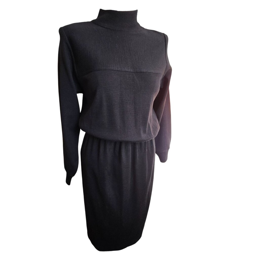Kiva Sport Black Sweater Dress Size 6 High Neck Long Sleeve Wool Blend HS162